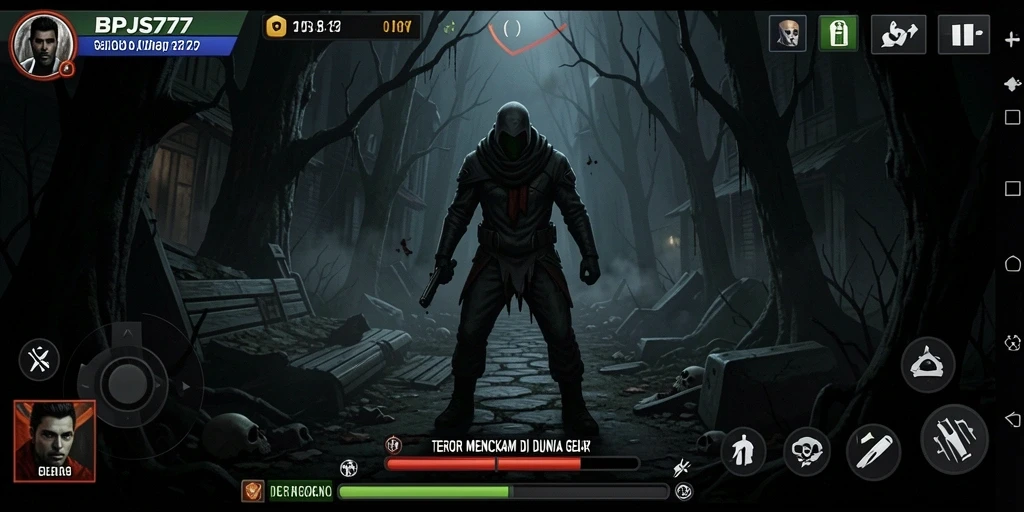 Screenshot gameplay BPJS777 menunjukkan suasana mencekam dan penuh ketegangan.