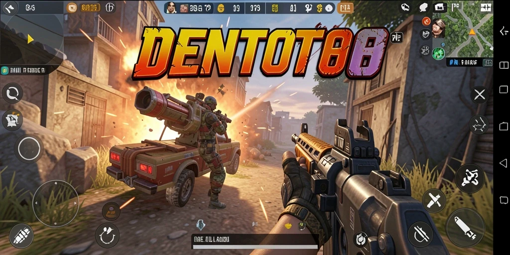Screenshot gameplay DENTOTO yang menunjukkan aksi pertempuran intens.